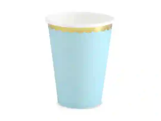 Vaso Azul Claro Borde Dorado -6ud
