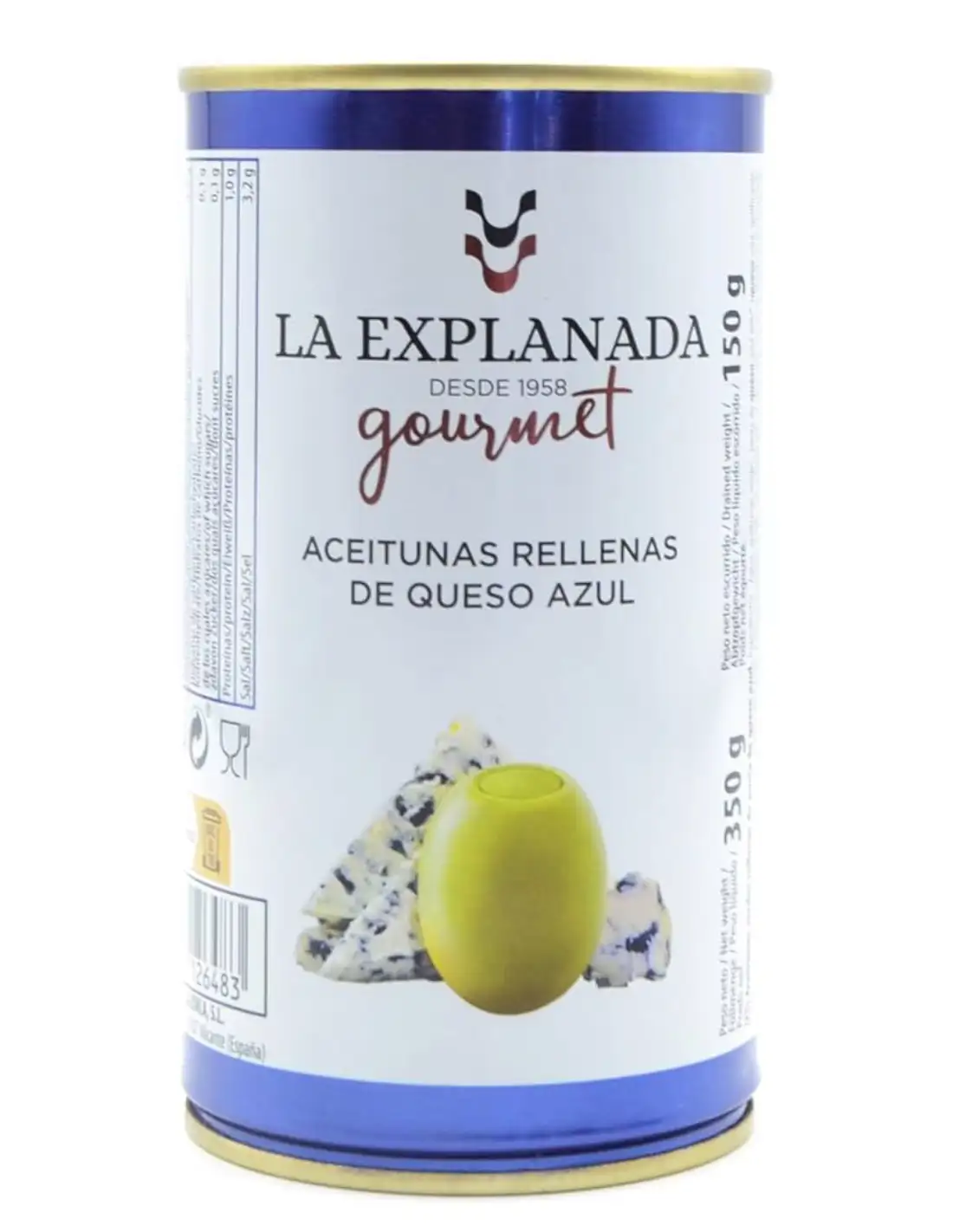 15x La Explicada Aceitunas Rellenas de Queso Azul - Lata 370 Gr.