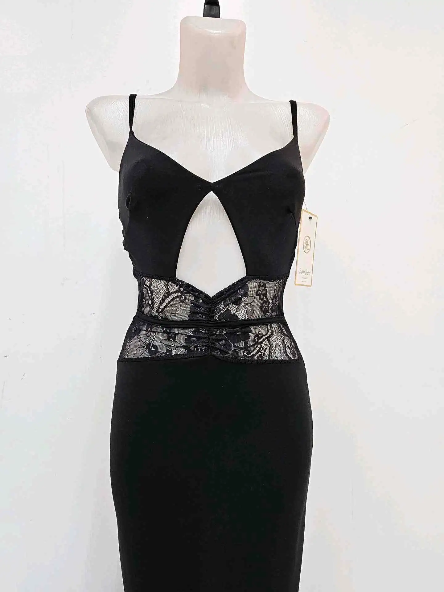 VESTIDO LICRA ENCAJE VALENCIA NEGRO - Imagen 2
