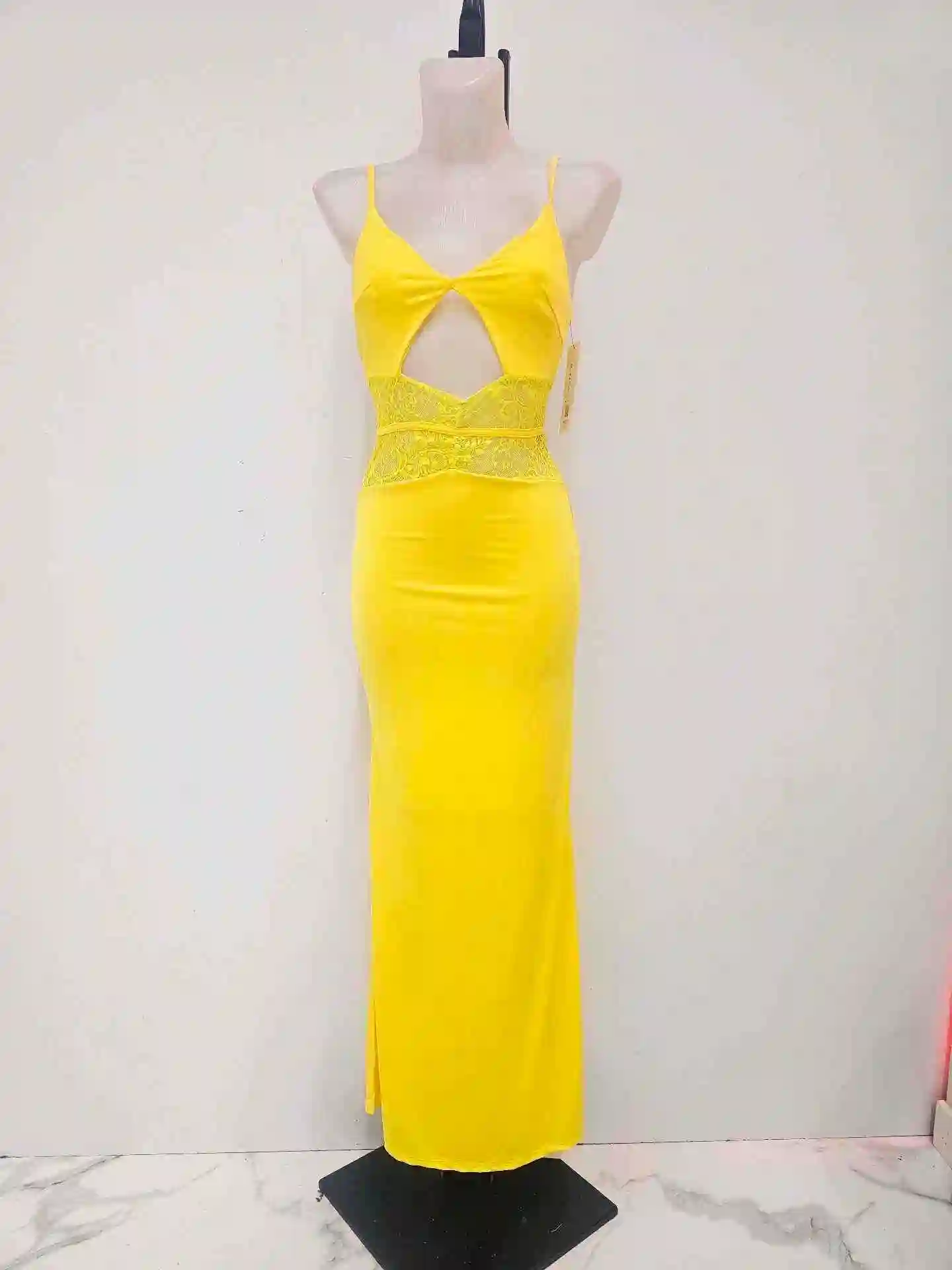 VESTIDO LICRA ENCAJE VALENCIA AMARILLO