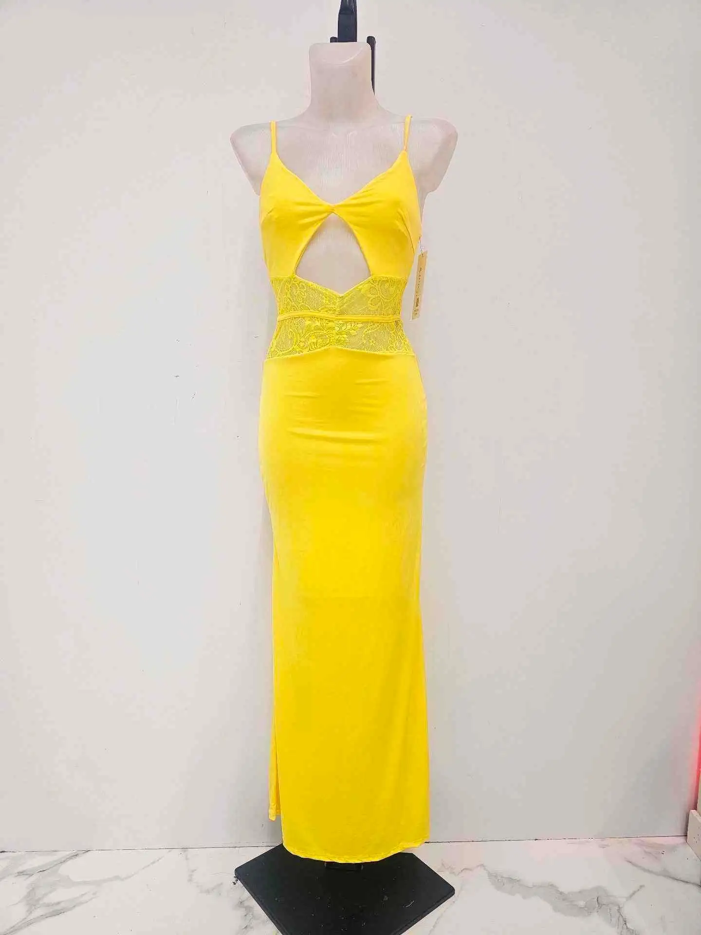 VESTIDO LICRA ENCAJE VALENCIA AMARILLO