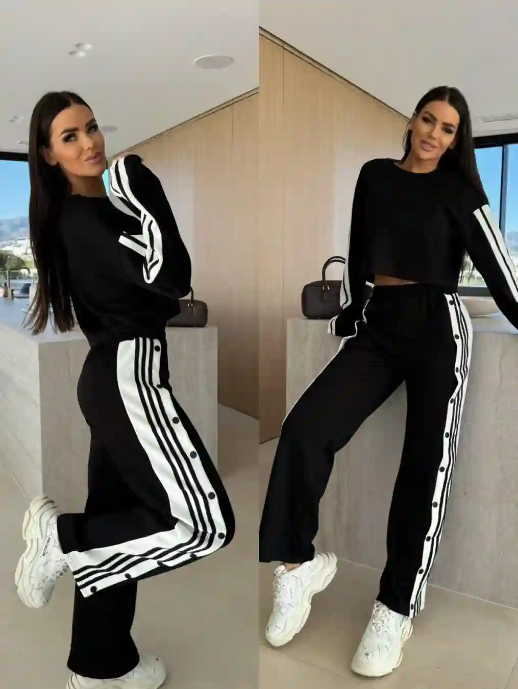 CONJUNTO CHÁNDAL LÍNEAS NEGRO