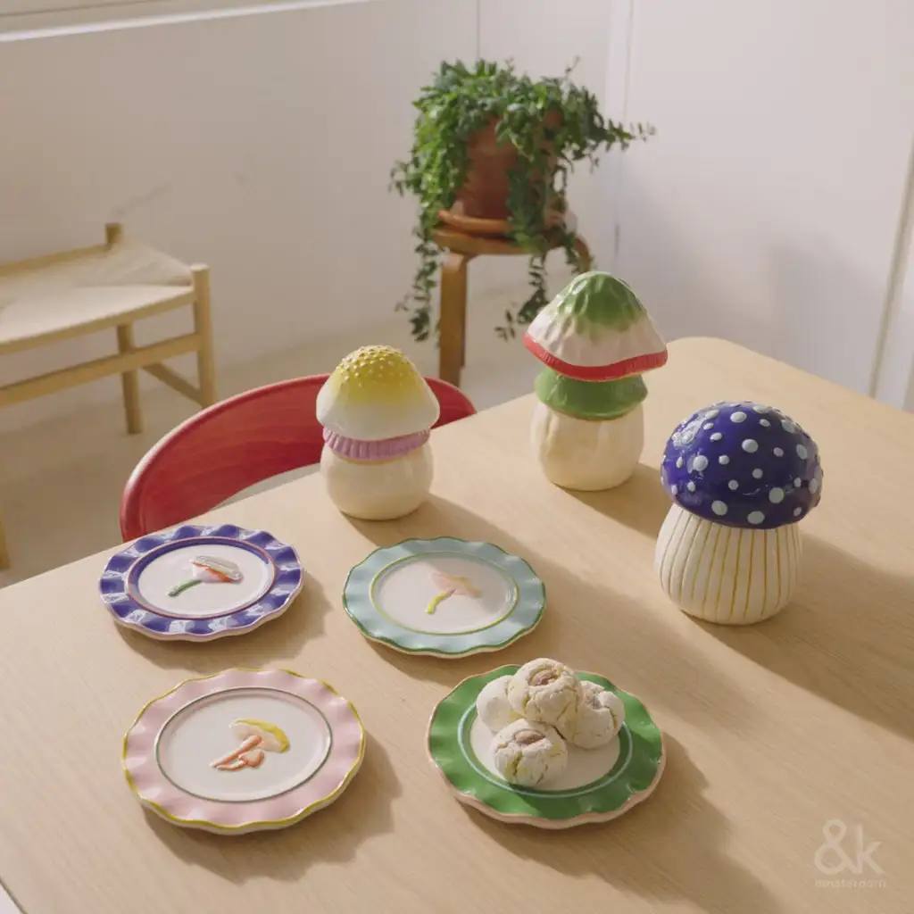 Platos de postre de cerámica Setas mágicas - Imagen 4