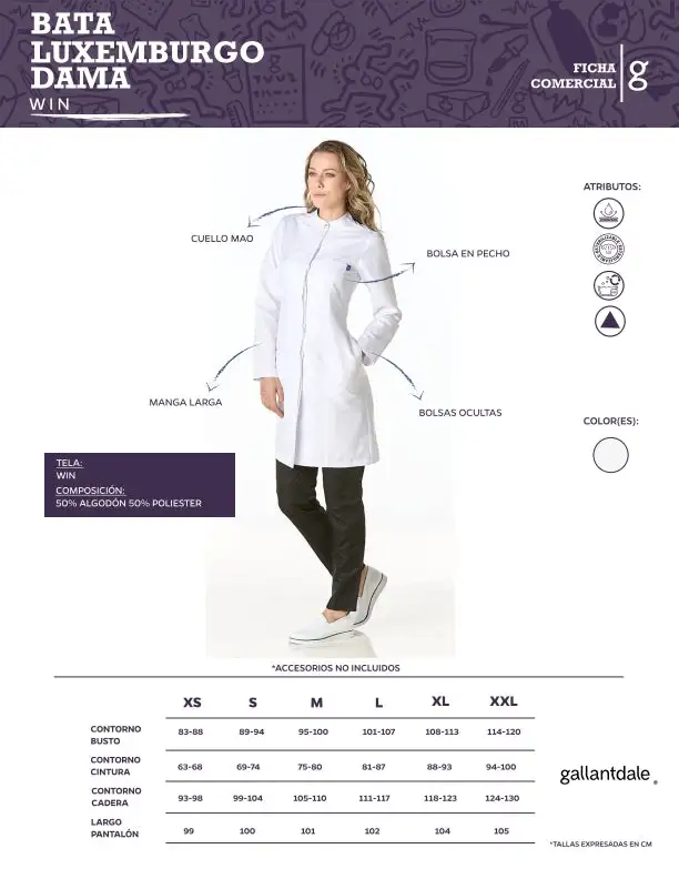 Bata Sanitaria Luxemburgo Mujer Win Antibacterial - Imagen 4