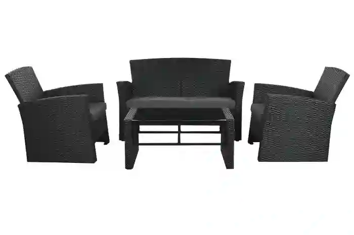 Conjunto de Sofa, 2 Sillones y Mesa Ratán sintético