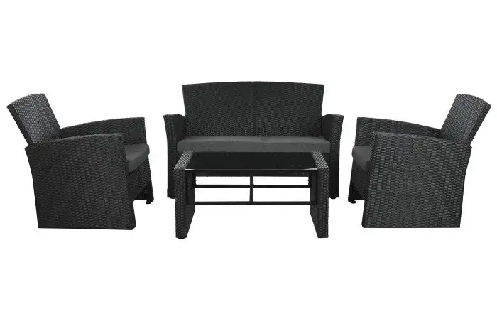 Conjunto de Sofa, 2 Sillones y Mesa Ratán sintético