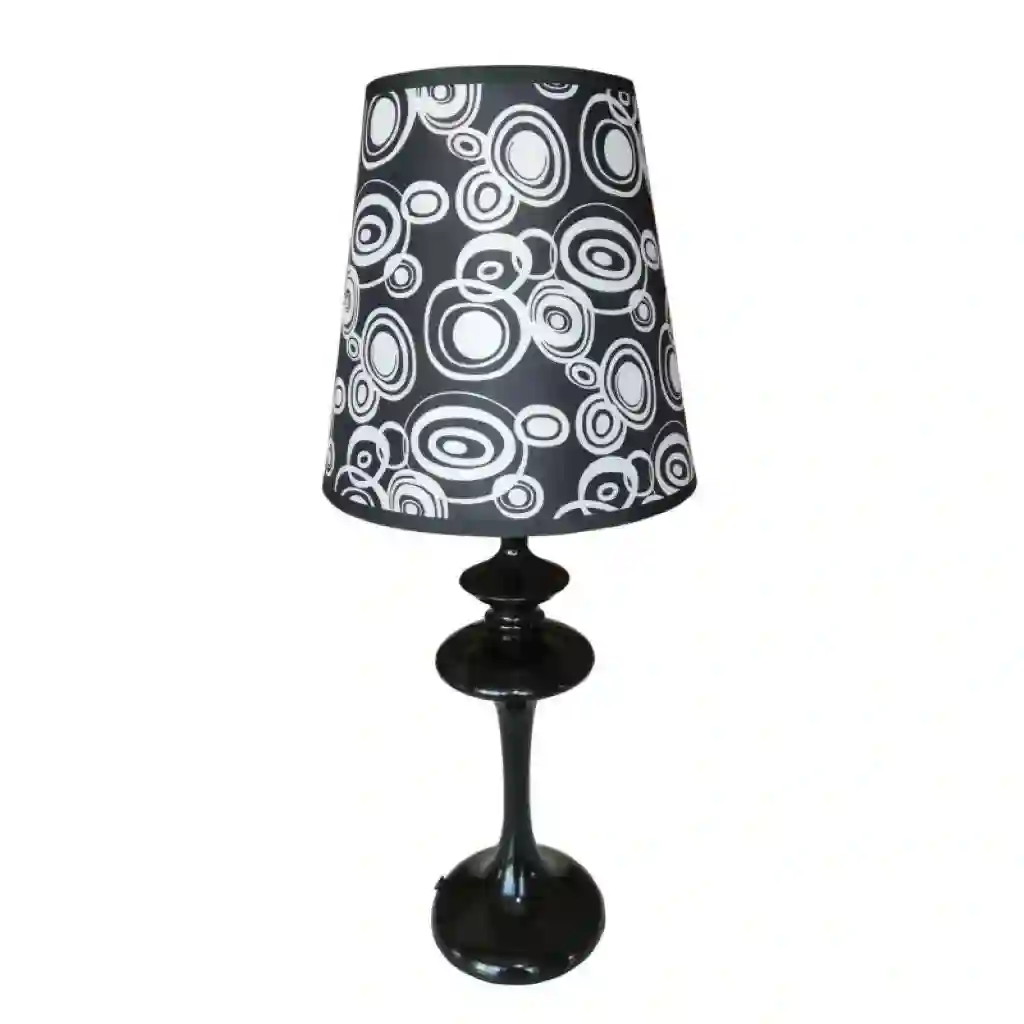 Black desktop lamp with patterned screen