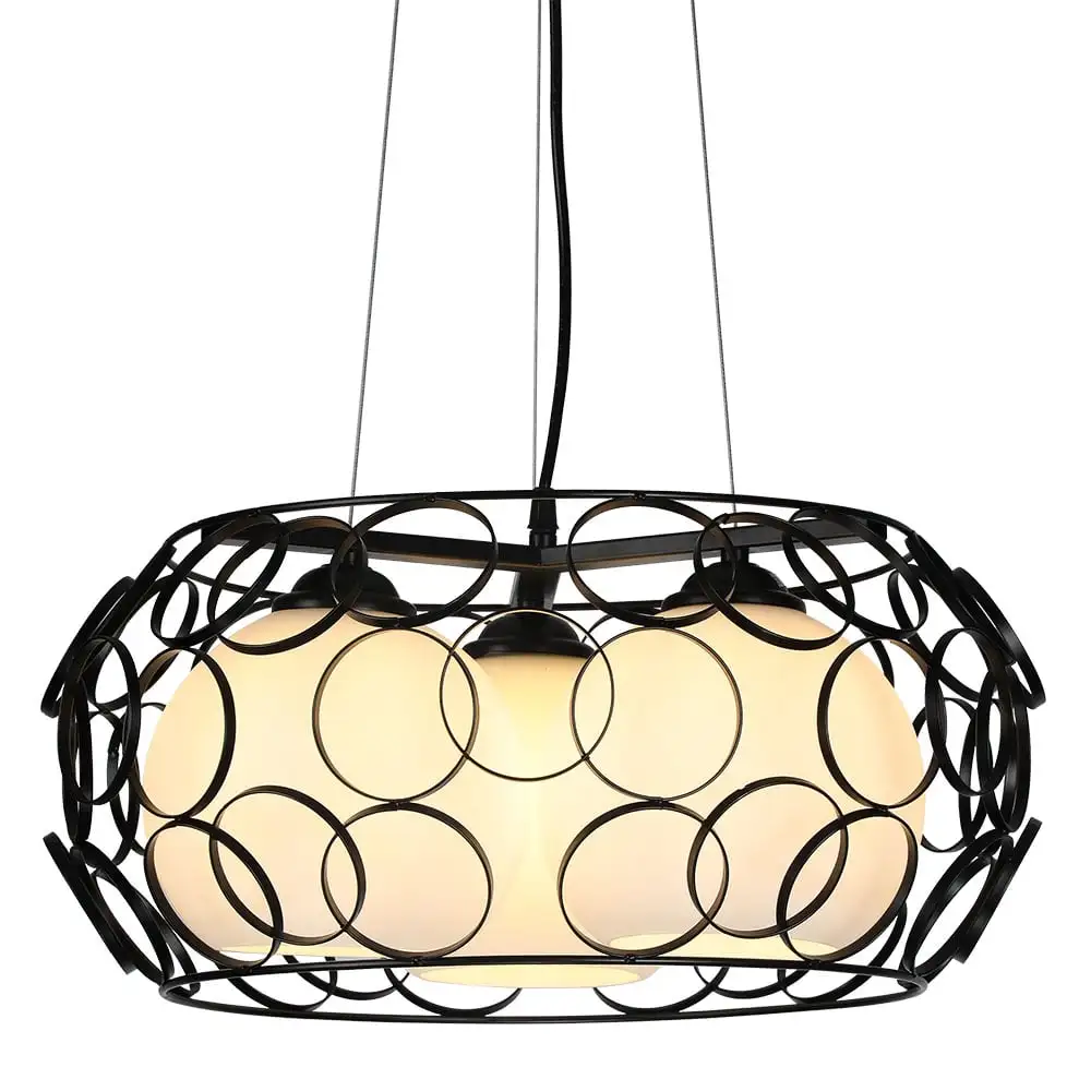 Lámpara de Techo Colgante Serie PEREGRINO color NEGRO de tres luces en metal y tulipas de cristal. - Imagen 2