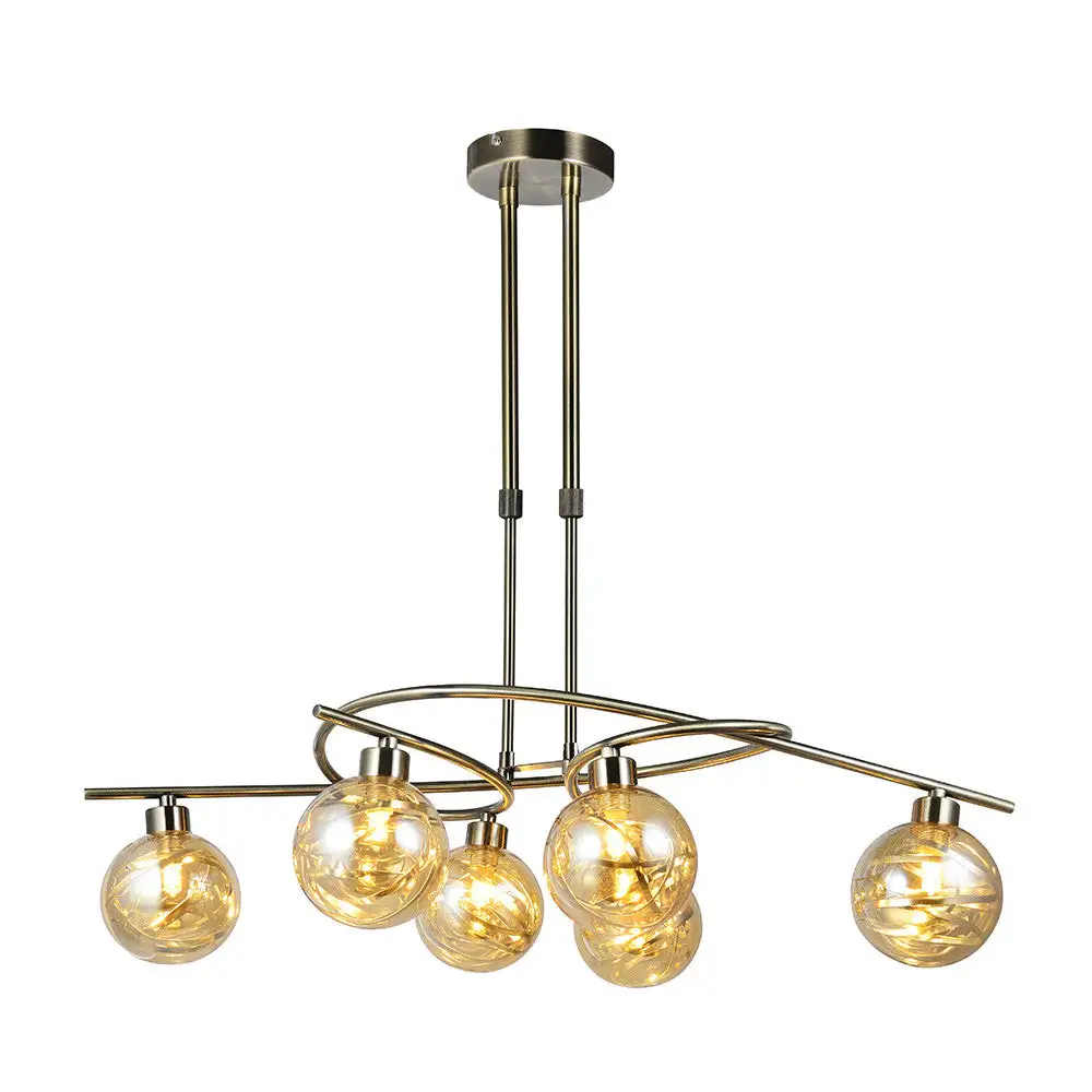 Lámpara de Techo de seis luces serie VARANASI, realizada en metal color CUERO.