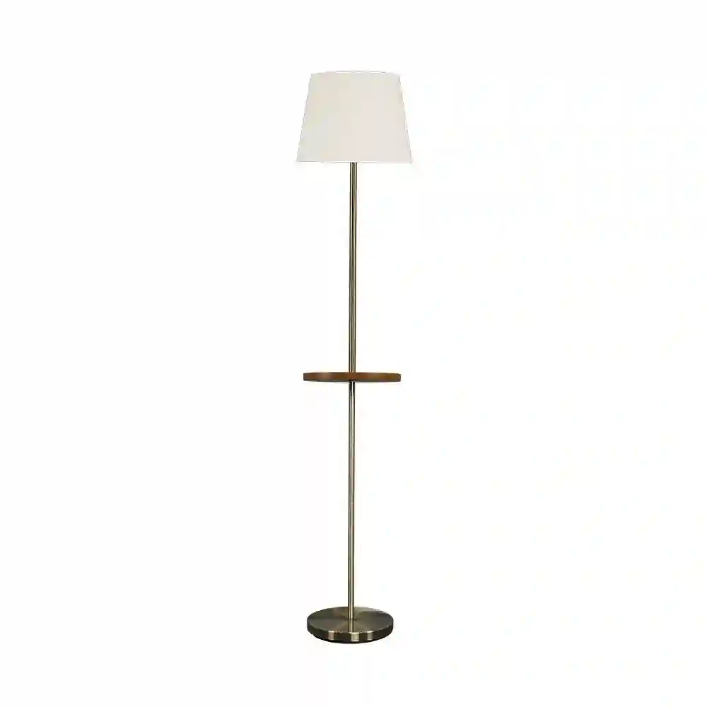 Lámpara Pie de Salón de la serie ACERO en color CUERO con pantalla BEIGE.