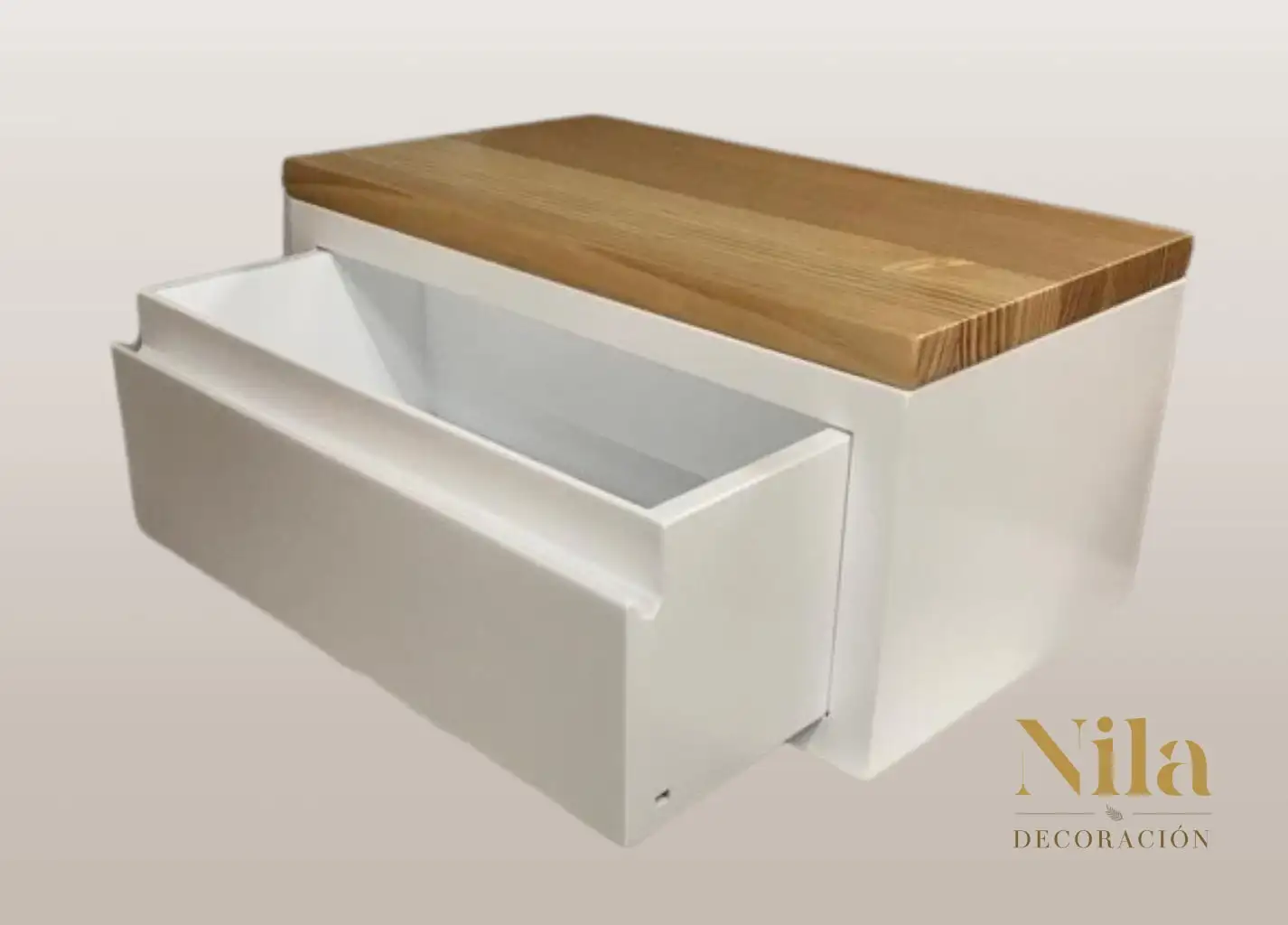 Mesilla de noche, Ménsula de madera con un cajón. (35x20x17) - Imagen 3