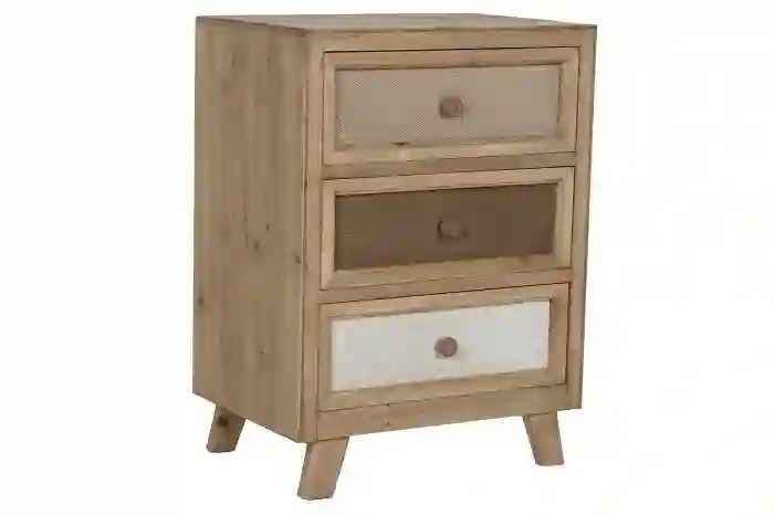 Mesita de Noche en madera Abeto y Lino 3 cajones