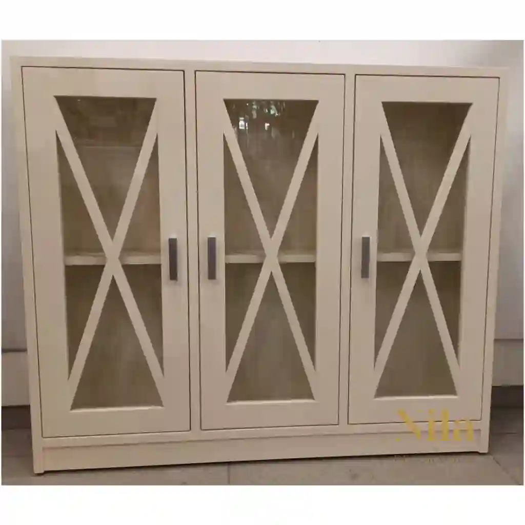 Mueble Auxiliar 3 puertas con cristal y aspas con balda interior.