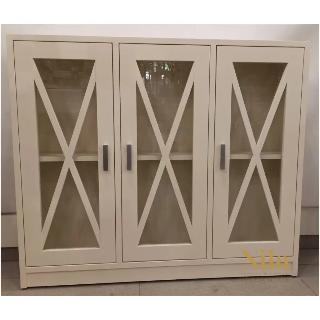 Mueble Auxiliar 3 puertas con cristal y aspas con balda interior.