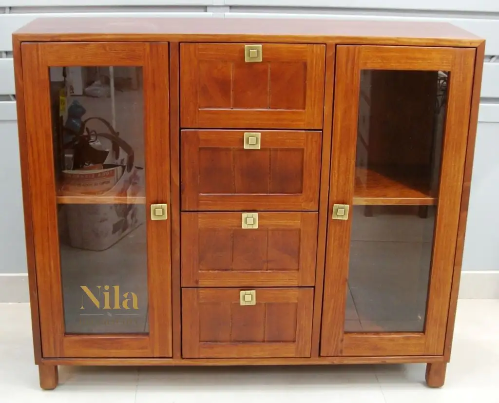 Mueble Auxiliar Aparador con cuatro cajones, dos puertas con cristal y baldas al centro. - Imagen 2