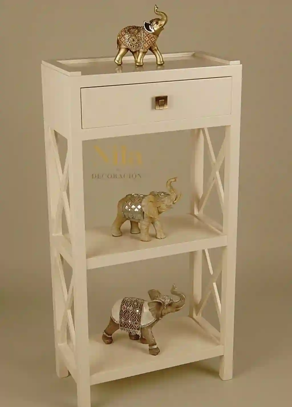 Auxiliary wooden lift furniture with a drawer and two shelves.