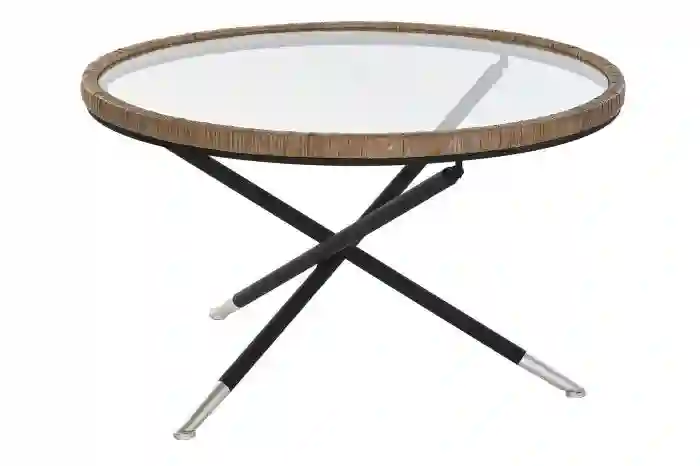 Mueble Mesa Auxiliar Redonda de Metal y Cristal