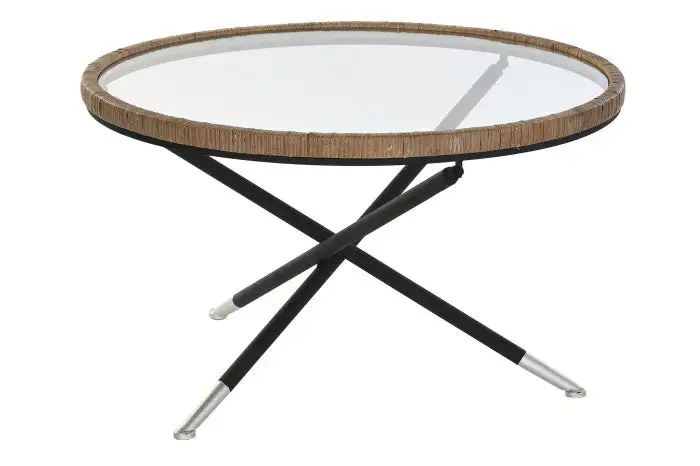 Mueble Mesa Auxiliar Redonda de Metal y Cristal