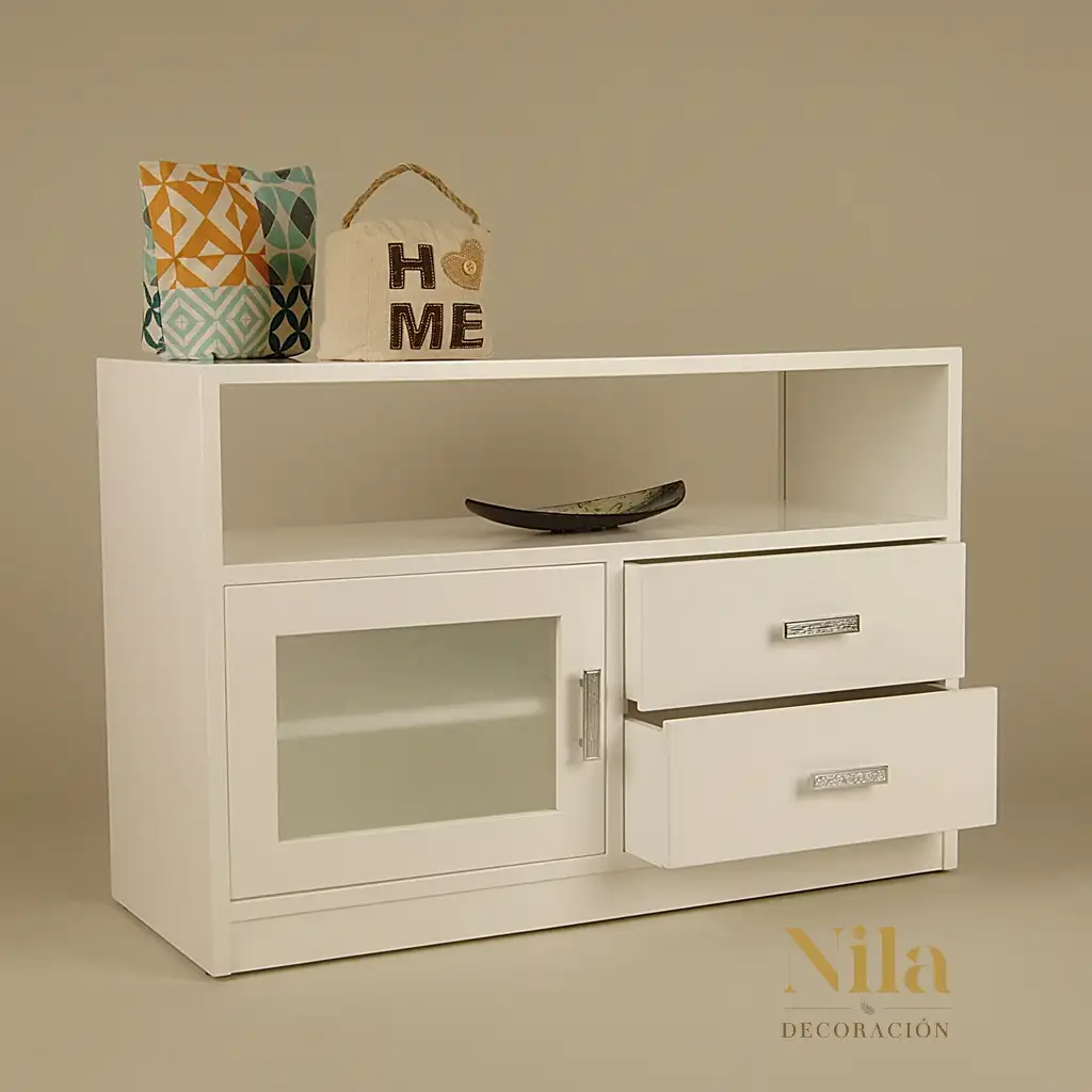 Television furniture with vain, two drawers, door with glass and inner shelf.