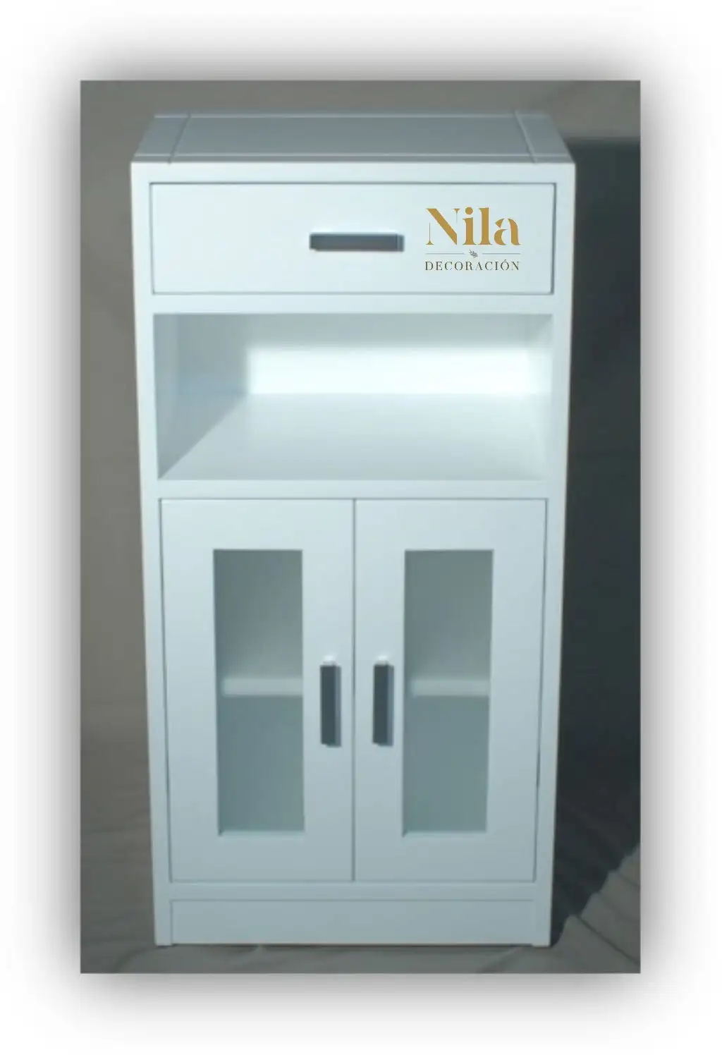 Mueble Recibidor con cajón superior, vano, dos puertas con cristal y balda interior. - Imagen 2