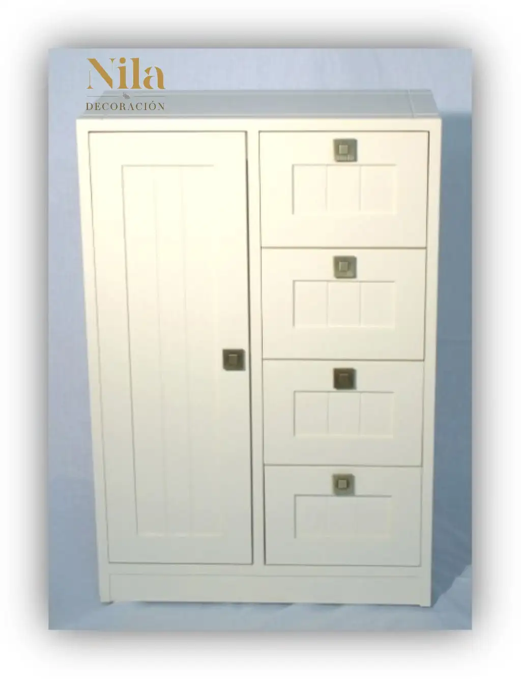 Mueble Recibidor con una puerta lateral con cristal y cuatro cajones a rayas con tirador. - Imagen 2