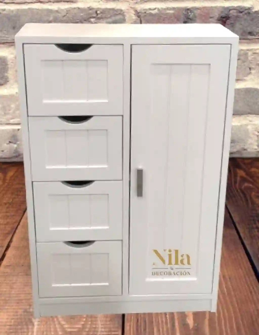 Mueble Recibidor con una puerta lateral y cuatro cajones a rayas con uñero