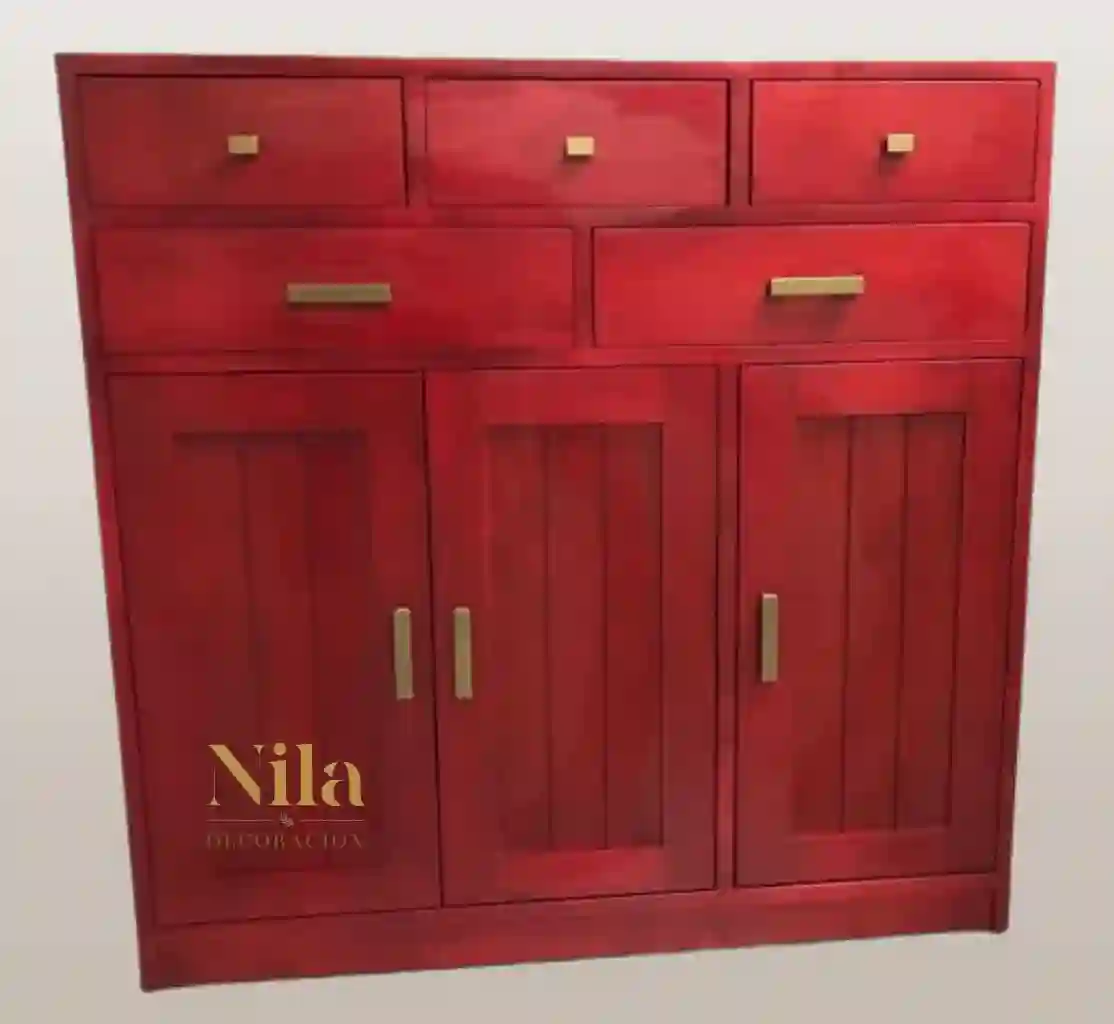 Wooden receiver furniture, with 5 upper drawers and 3 stripe doors.