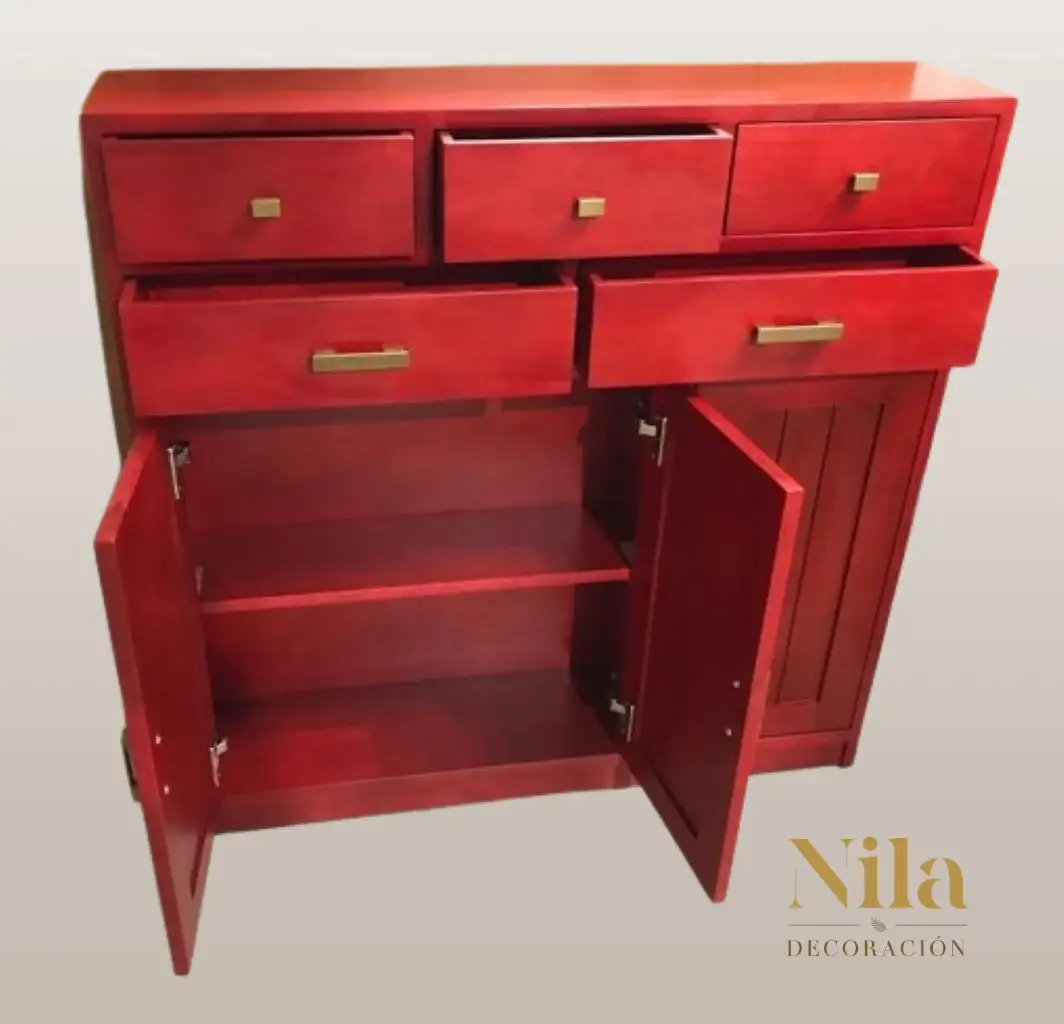 Wooden receiver furniture, with 5 upper drawers and 3 stripe doors. - Image 2
