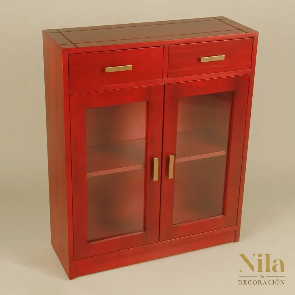 Two upper drawers receiver furniture, two doors with glass and inner shelf.