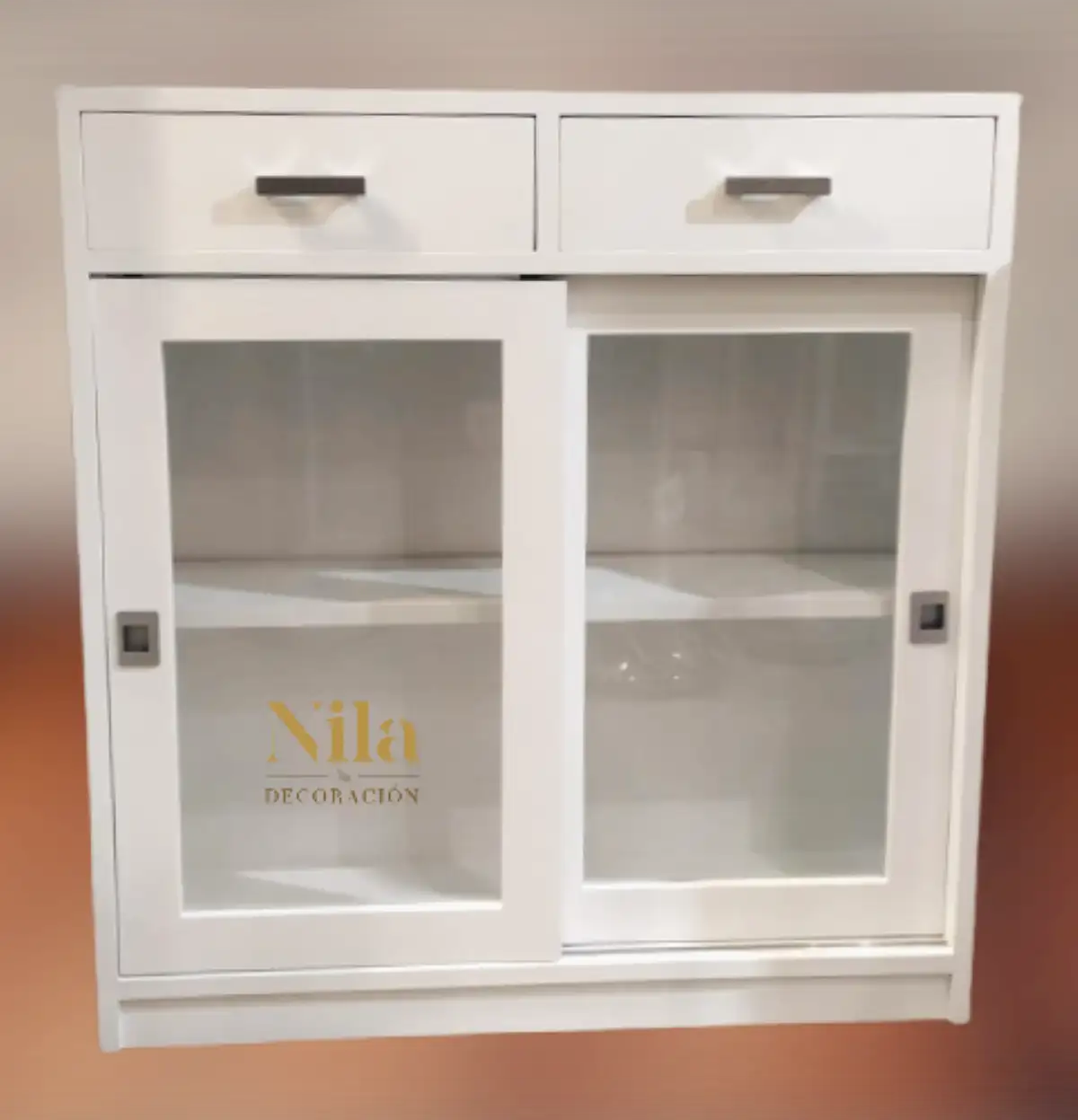 Mueble Recibidor dos cajones superiores, dos puertas correderas con cristal y balda interior. - Imagen 2