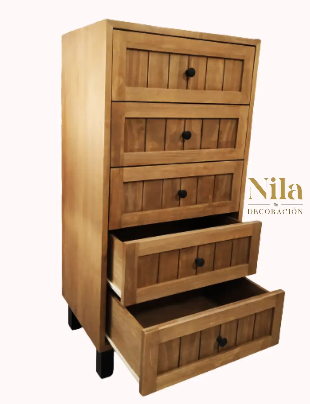 Mueble Sinfonier de madera con cinco cajones y carriles.