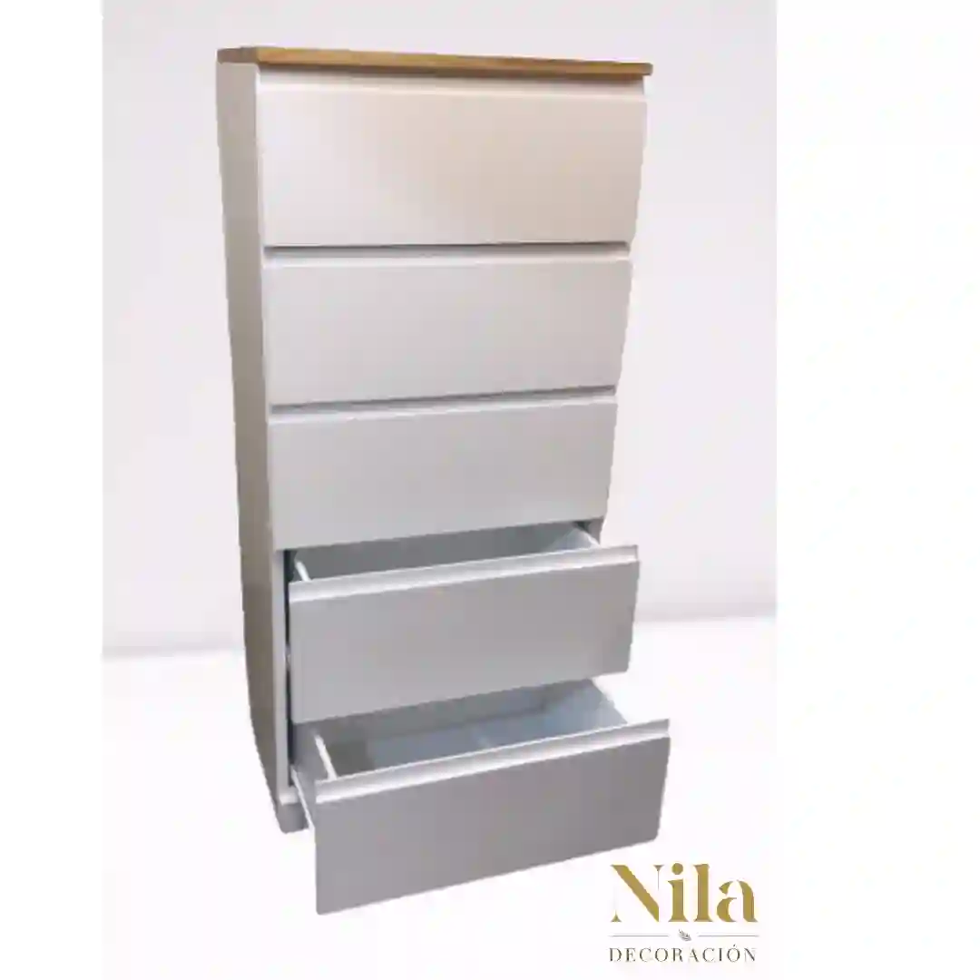 Mueble Sinfonier de madera con cinco cajones y tapa natural