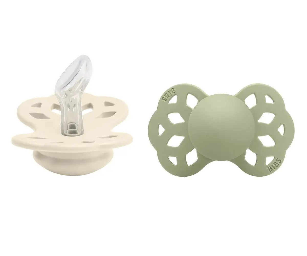 2 Chupetes BIBS Infinity Anatómica Ivory/Sage Silicona - Imagen 2