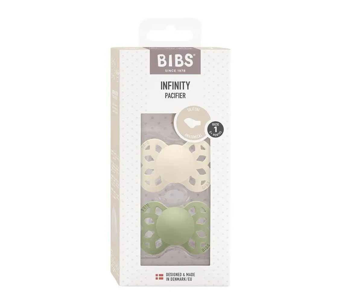 2 Chupetes BIBS Infinity Anatómica Ivory/Sage Silicona - Imagen 3