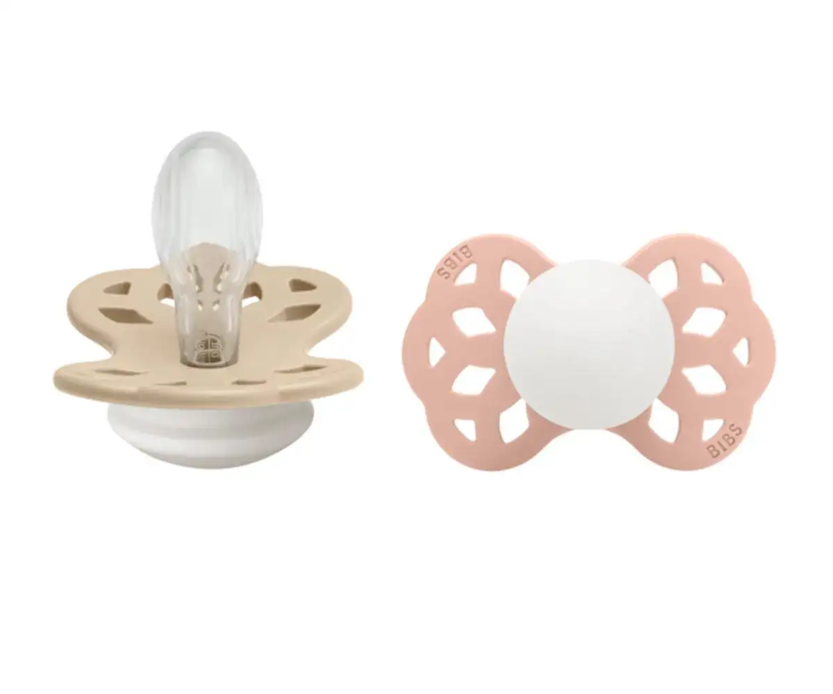 2 Chupetes BIBS Infinity Simétrica Vanilla Glow/Blush Glow Silicona - Imagen 2