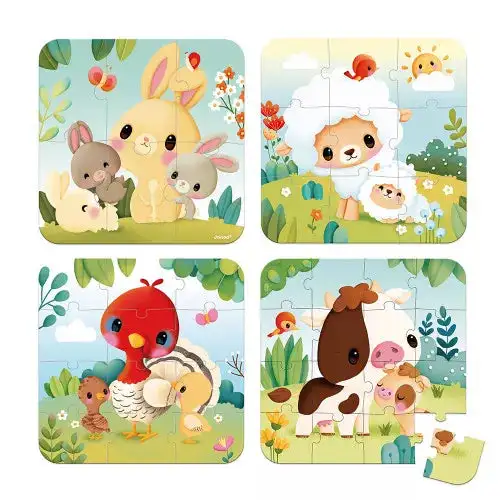 4 Puzzles evolutivos de animales de granja Janod - Imagen 3