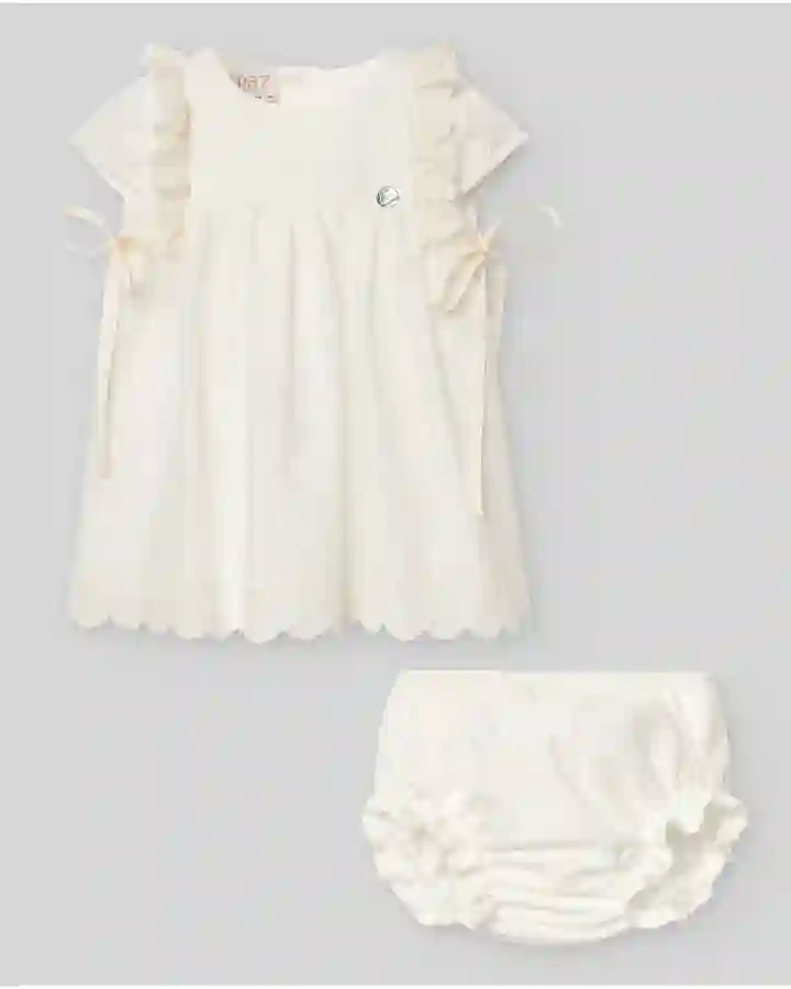 Pack girl embroidered christening + braga "peace v25" Paz Rodríguez