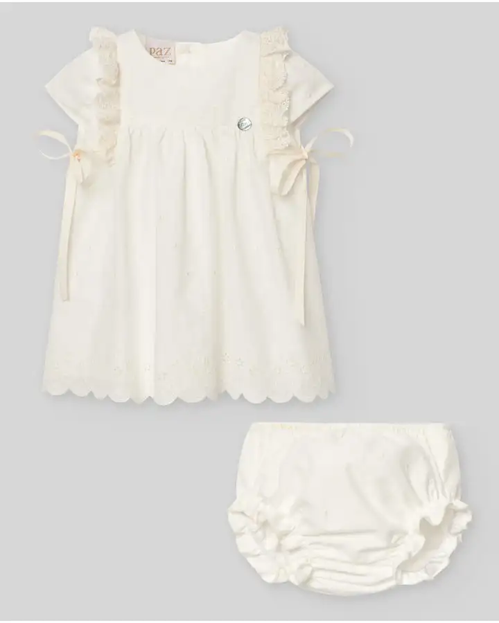 Pack girl embroidered christening + braga "peace v25" Paz Rodríguez