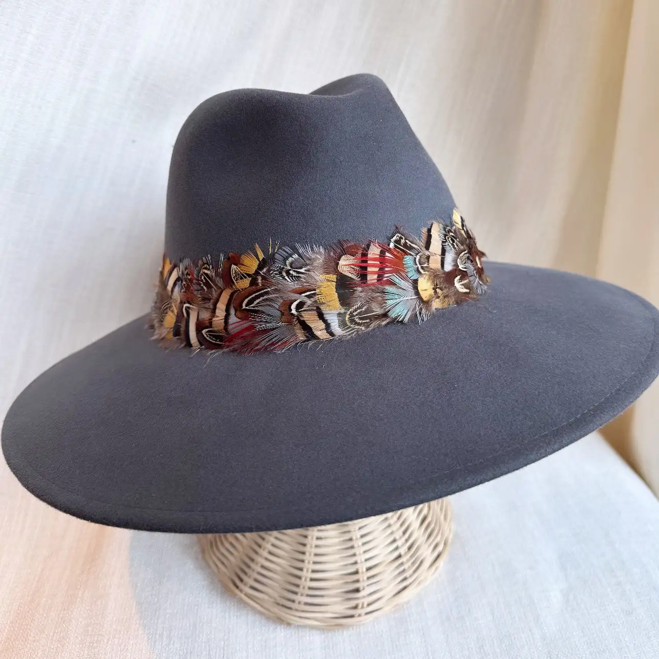 Sombrero Fedora Ala Ancha Gris-Plumas (Copia)