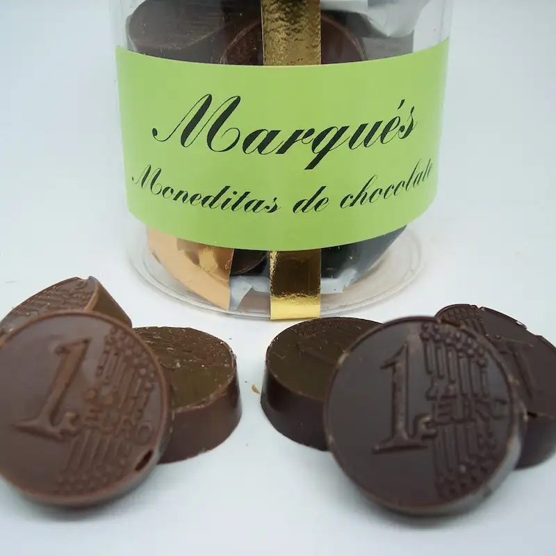 Monedas de Chocolate Premiere, Bote de 15 Unidades.