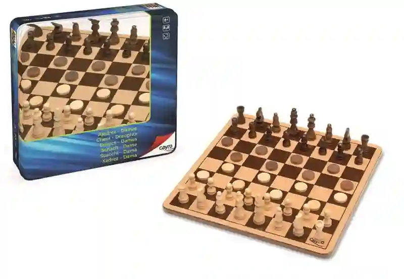 Cayro: Ajedrez - Damas de Madera Metal Box