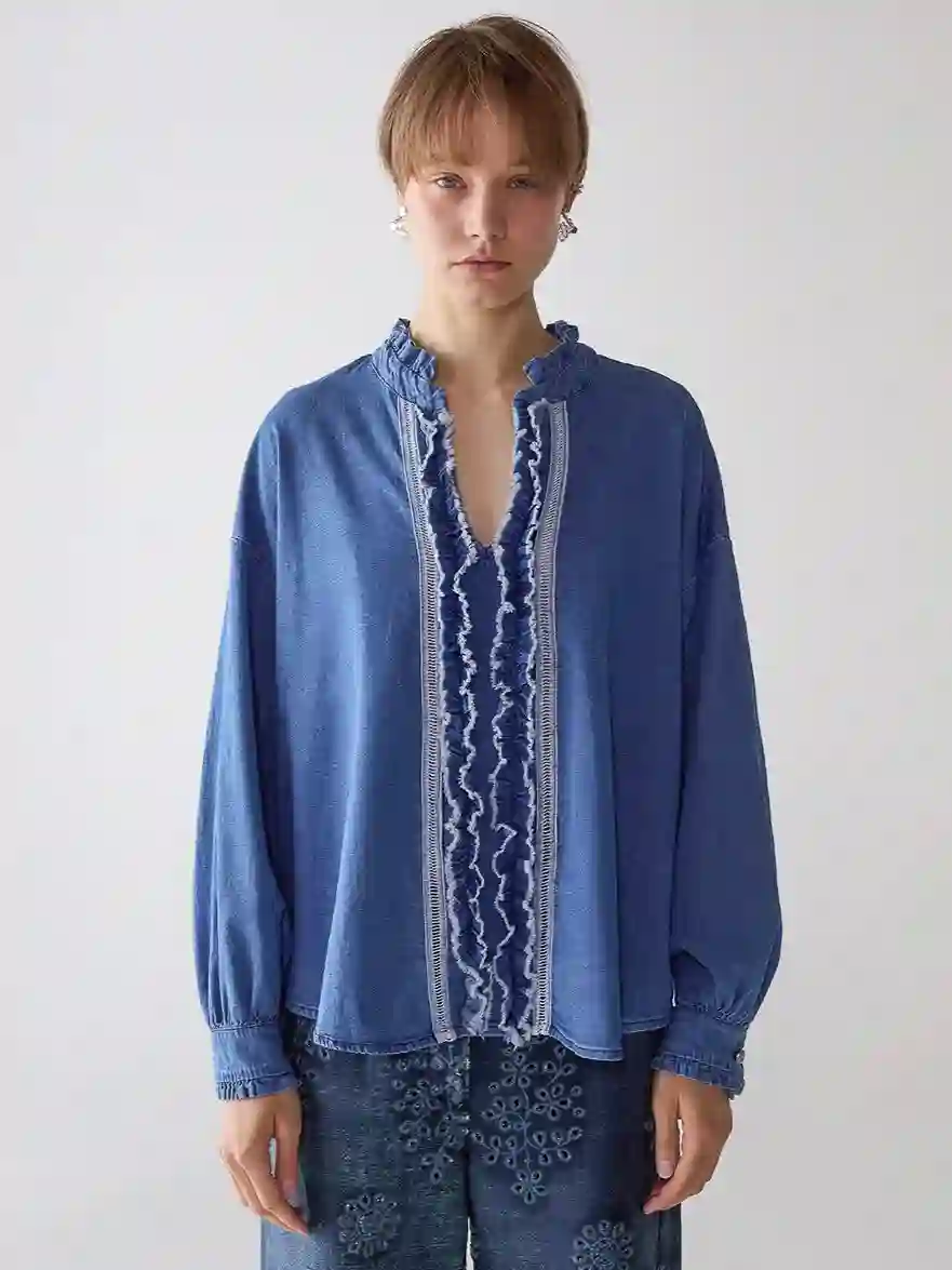 Top de volantes de Chambray