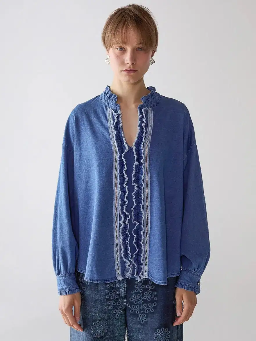 Top de volantes de Chambray