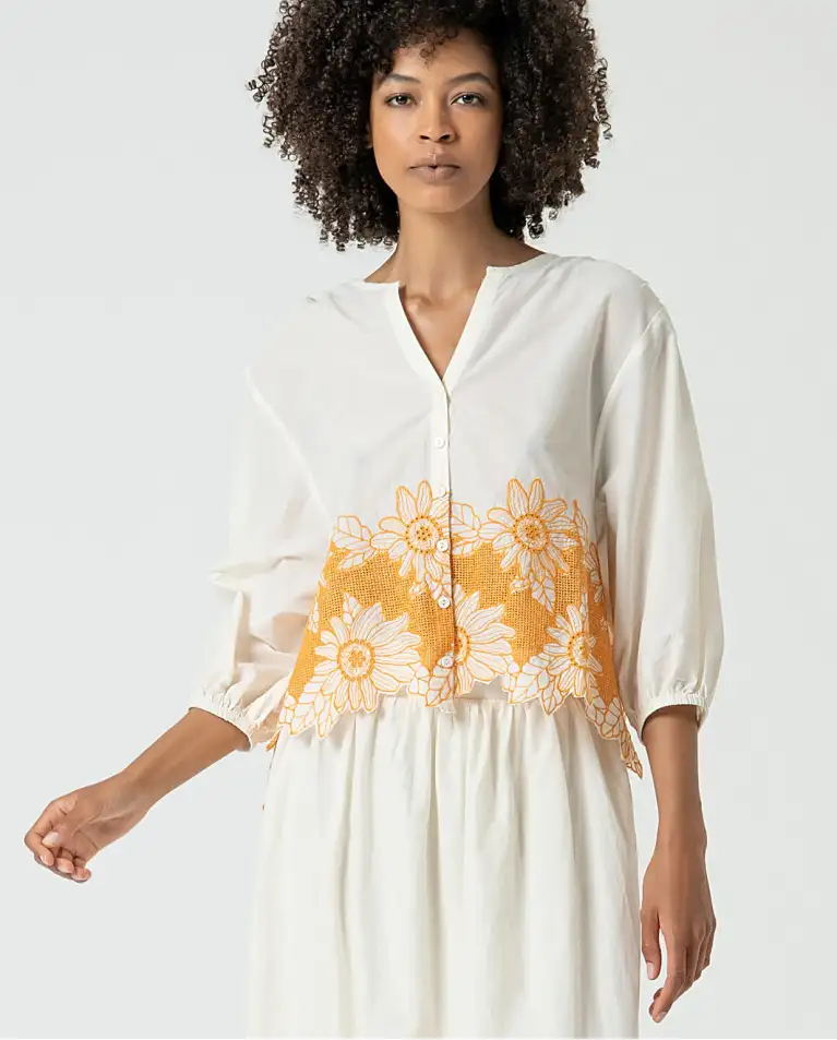 Blusa oversize con bordado BLANCO - Imagen 4