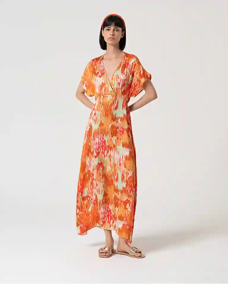 Vestido largo satinado NARANJA