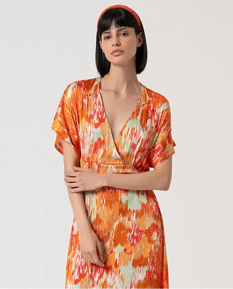 Vestido largo satinado NARANJA - Imagen 2