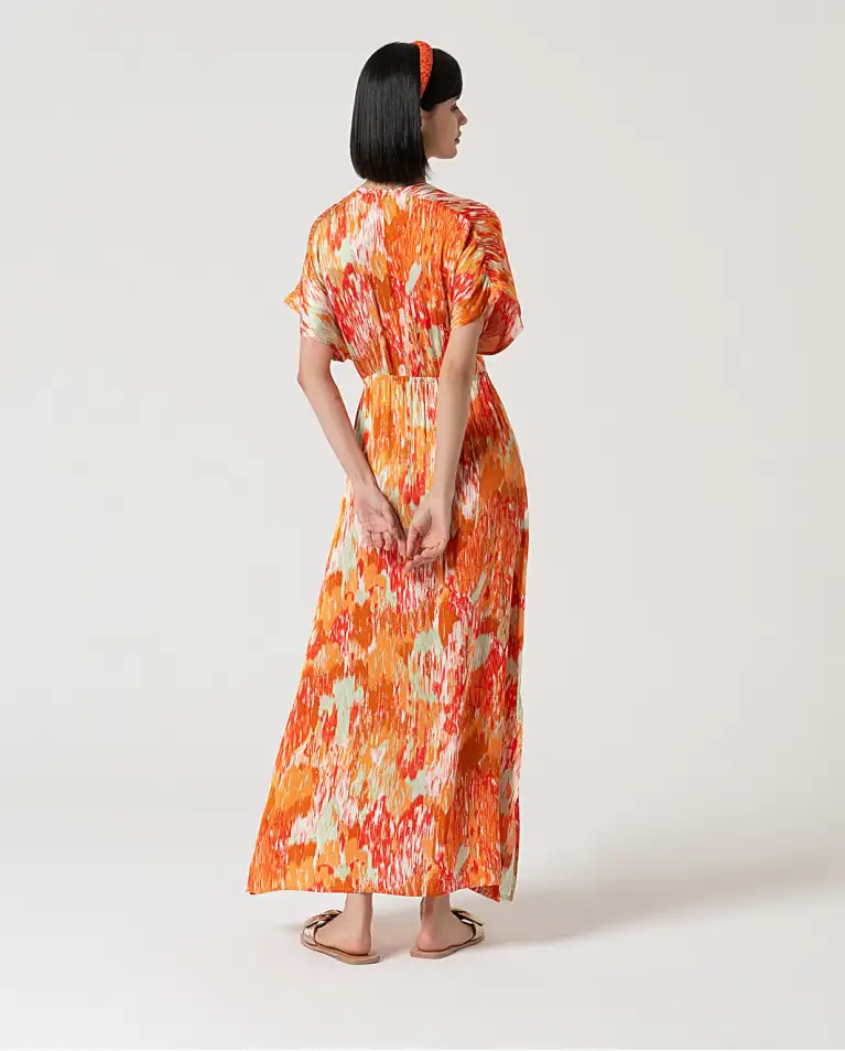 Vestido largo satinado NARANJA - Imagen 3