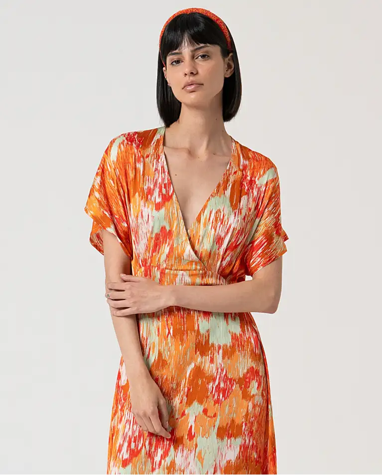 Vestido largo satinado NARANJA - Imagen 4