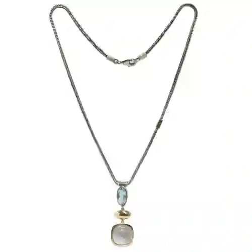 Collar styliano plata y oro con Rodonitas