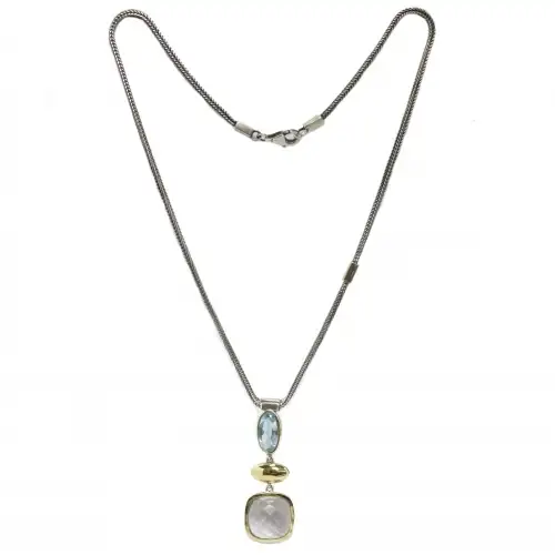 Collar styliano plata y oro con Rodonitas